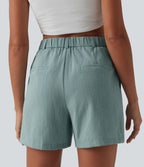 Short tailleur casual aspect lin à plis taille haute 12,5 cm avec poches