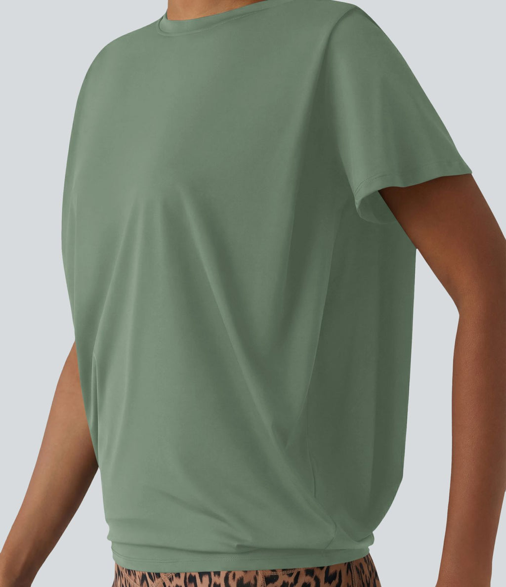 Haut de sport col rond manches courtes effet frais InstantCool avec fronces, protection solaire UPF50+