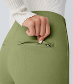 Pantalon tailleur skinny gainant taille haute à chevrons avec poches arrière zippées décoratives