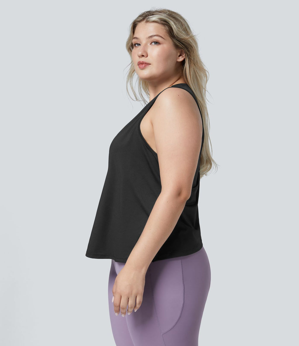 Débardeur de Yoga Grande Taille avec Découpe et Ourlet Croisé Uni