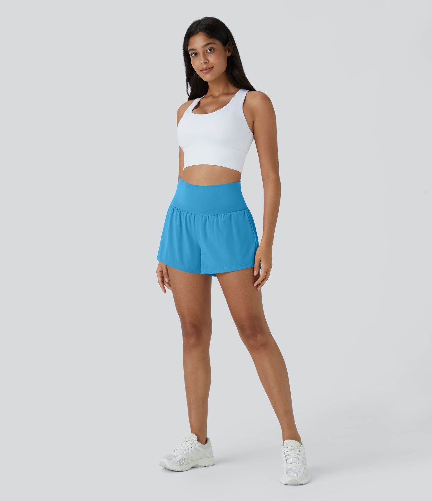 Short 7,5cm Yoga 2 en 1 Super Taille Haute Poches Arrière Poches Cachées Latérales