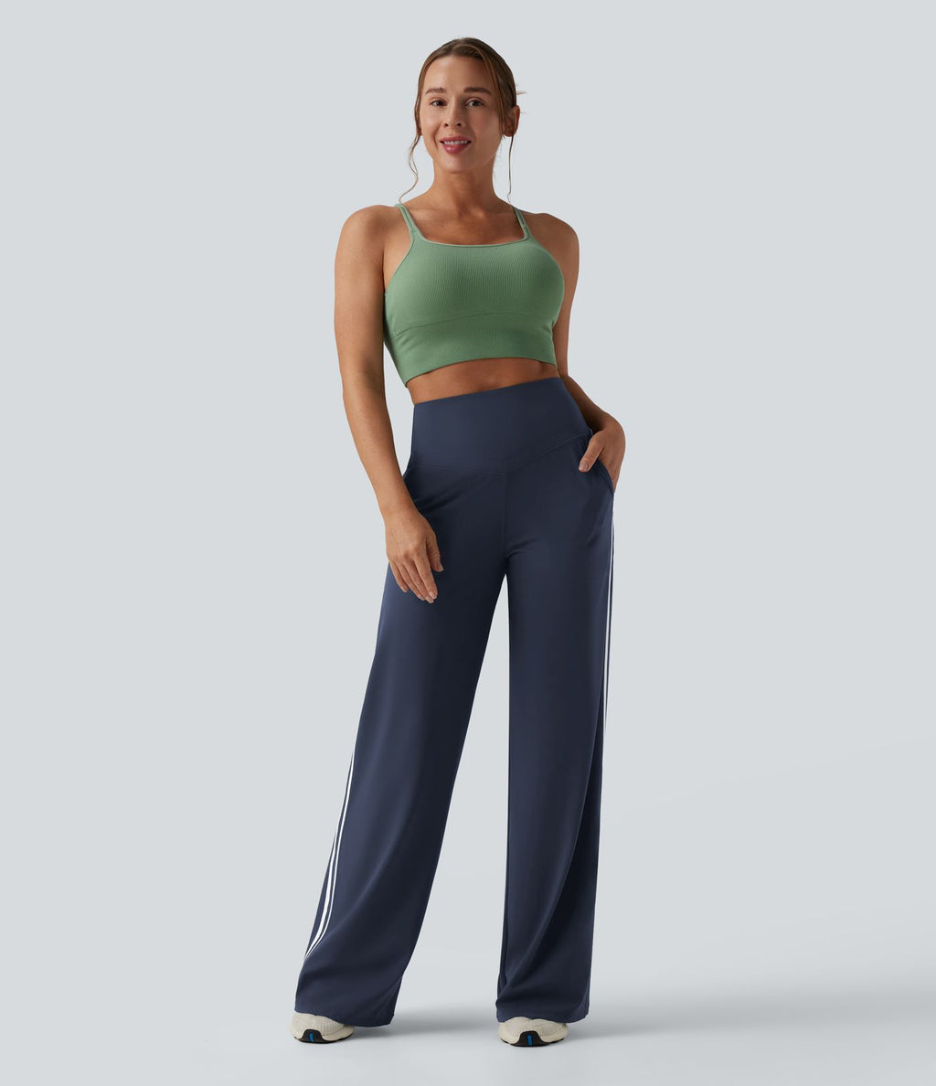 Pantalon ample yoga Halara UltraSculpt™ taille haute gainant à rayures color block avec poches
