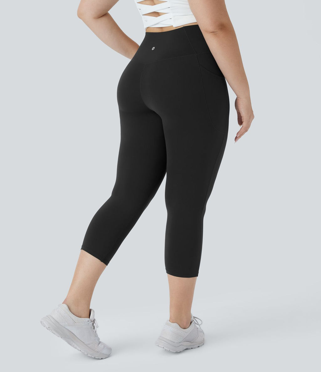 Softlyzero™ Legging Capri de Yoga Grande Taille Taille Haute avec Poche et Découpe Croisée
