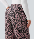 Pantalon léopard ample décontracté velours côtelé imprimé taille haute avec poches