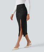 Jupe midi moulante en daim taille haute