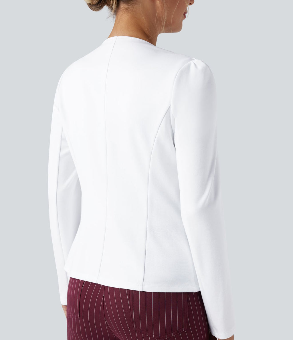 Blazer tailleur ajusté à col rond, manches longues avec boutons décoratifs