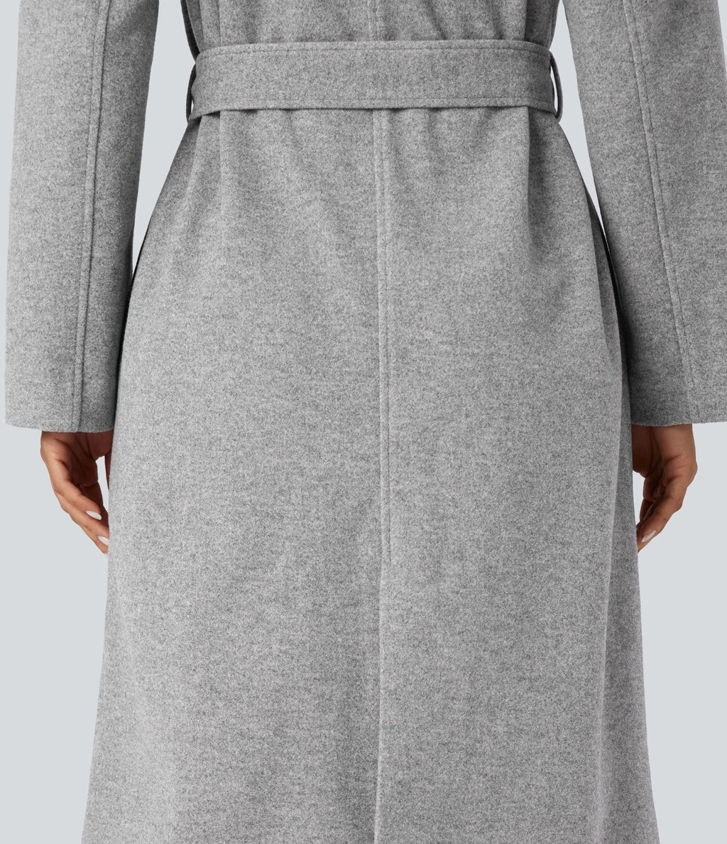 Manteau polaire long ceinturé manches longues avec poches