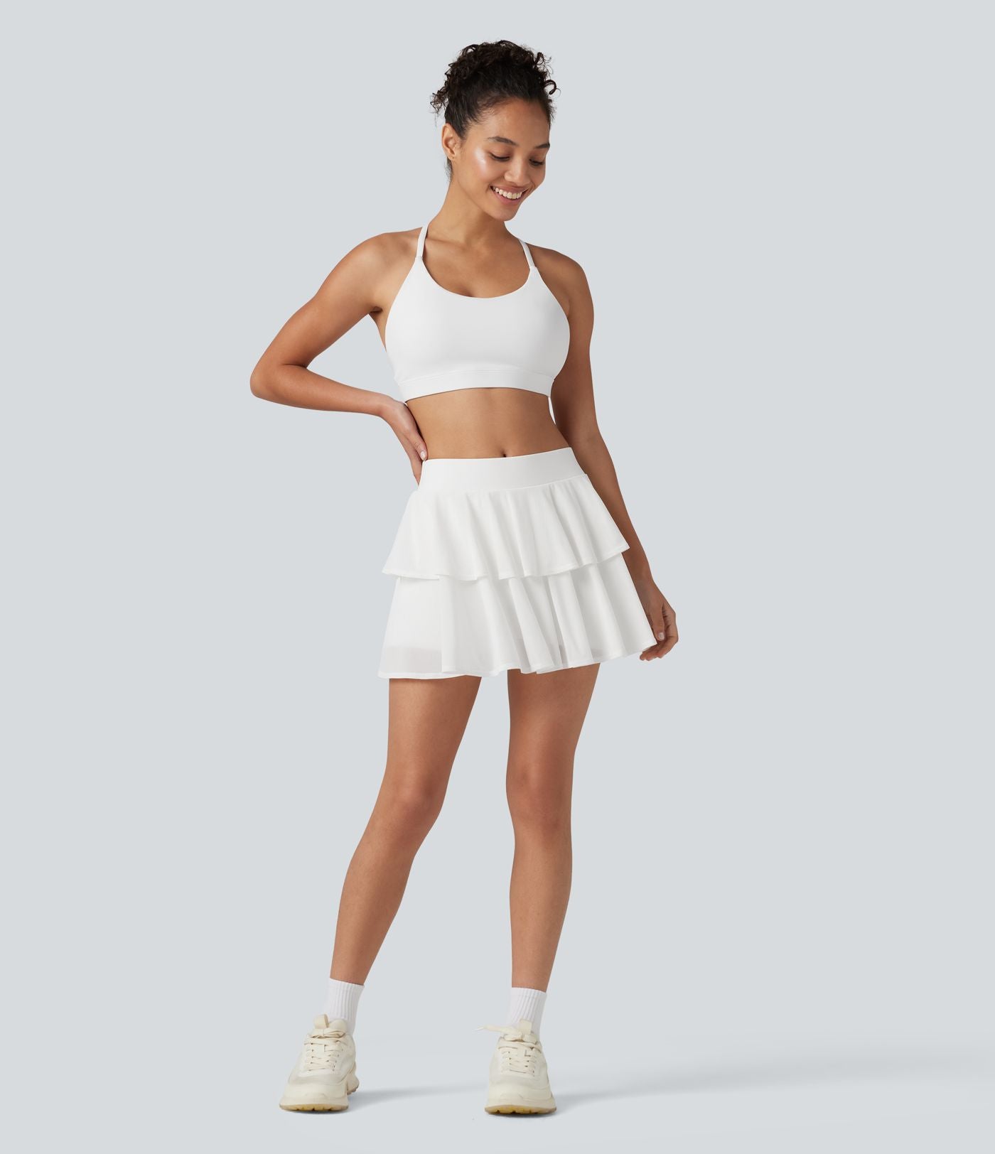 Jupe mini de tennis 2-en-1 à volants superposés, mesh respirant, taille mi-haute, à effet frais InstantCool, séchage rapide, avec poches