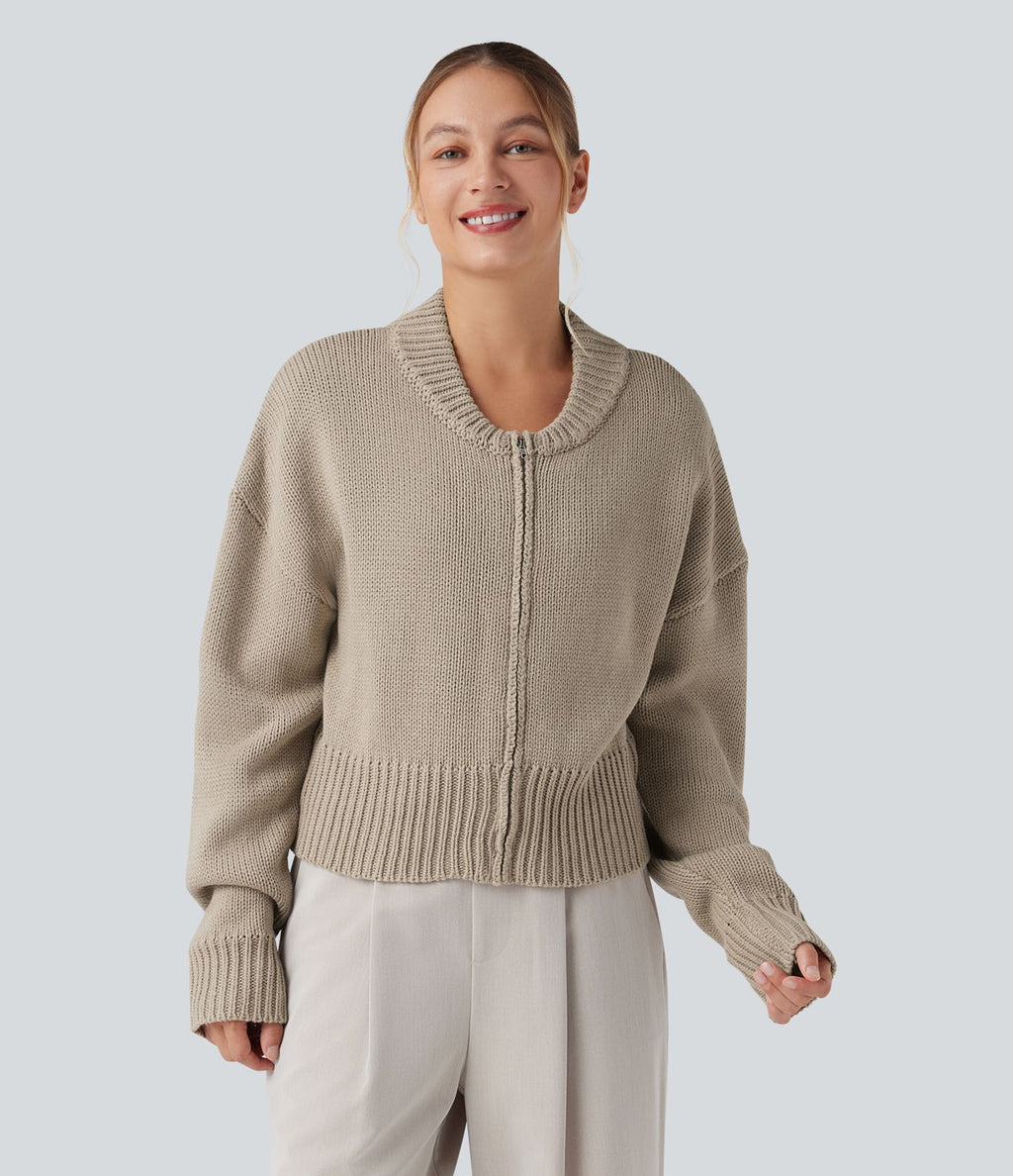 Cardigan bomber zippé à manches longues