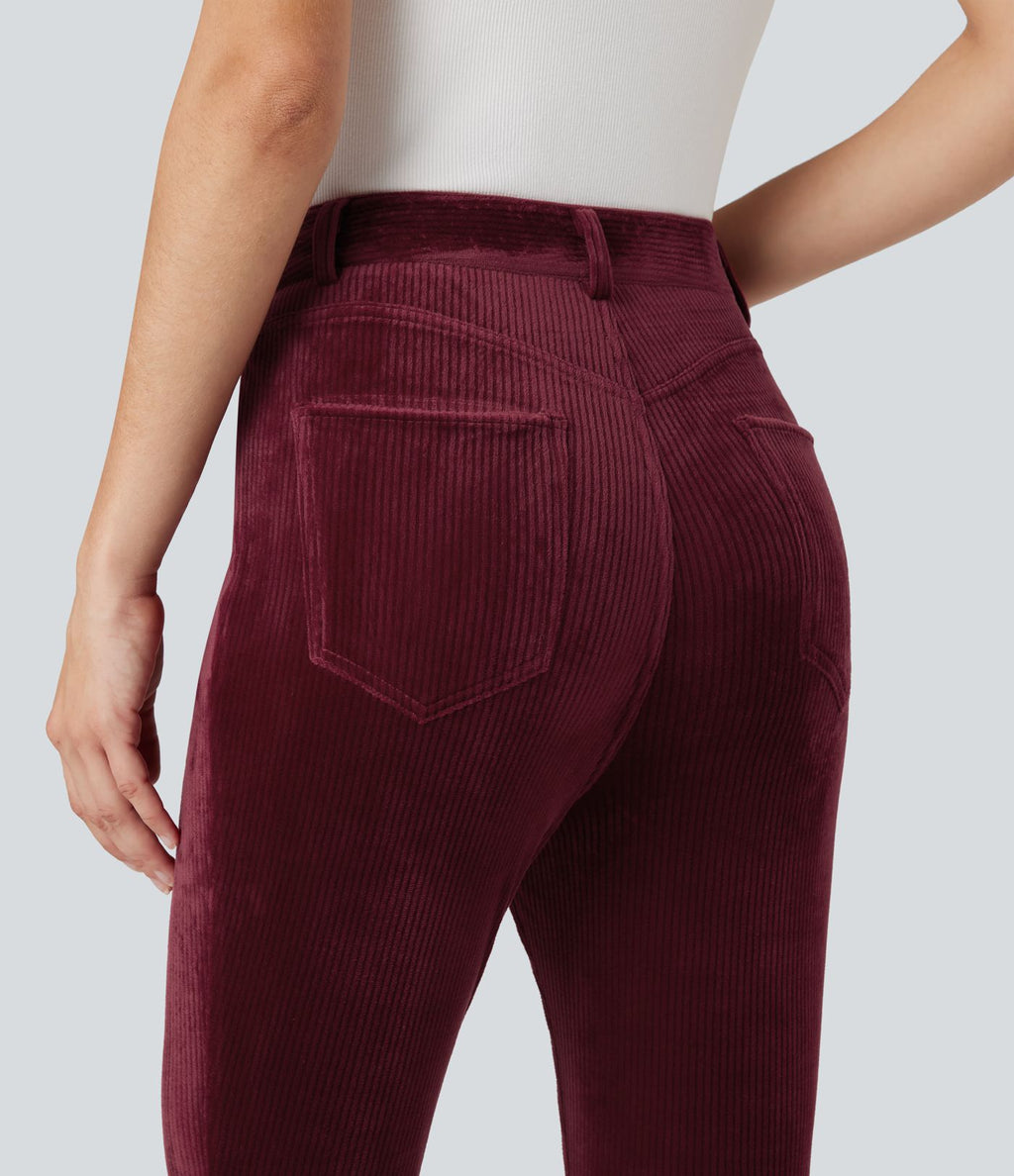 Pantalon velours côtelé taille haute avec poches