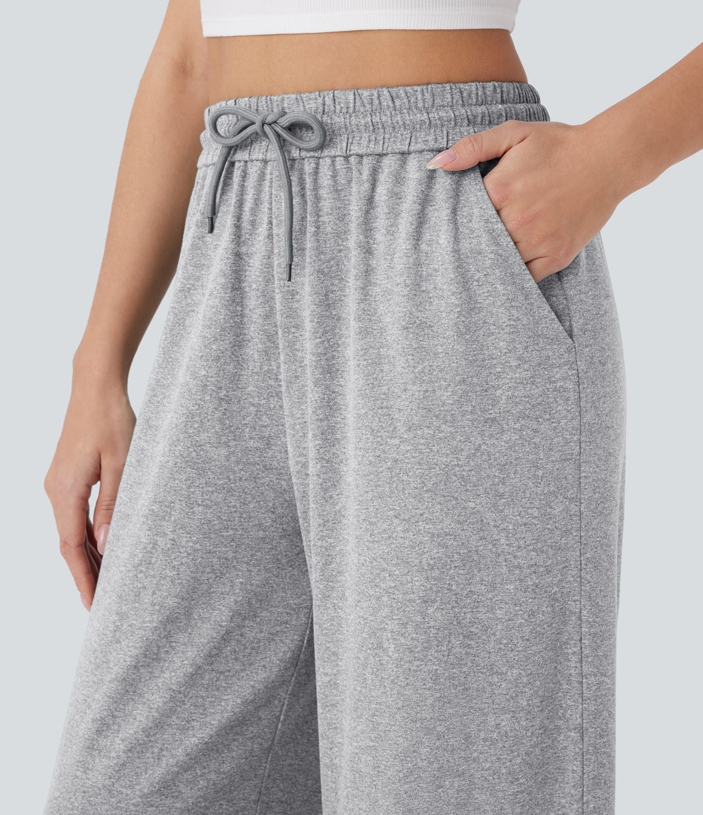 Pantalon large décontracté taille haute avec cordon de serrage et poches latérales