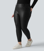 Legging grande taille en simili stretch doublé polaire, taille haute avec poches
