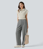 Pantalon tailleur Halara Flex™ à taille mi-haute, coupe droite et froncée, avec poches
