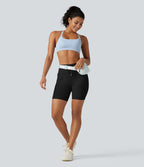 Short cycliste de yoga en maille côtelée taille haute avec cordon de serrage séchage rapide 15 cm avec poches - UPF50+