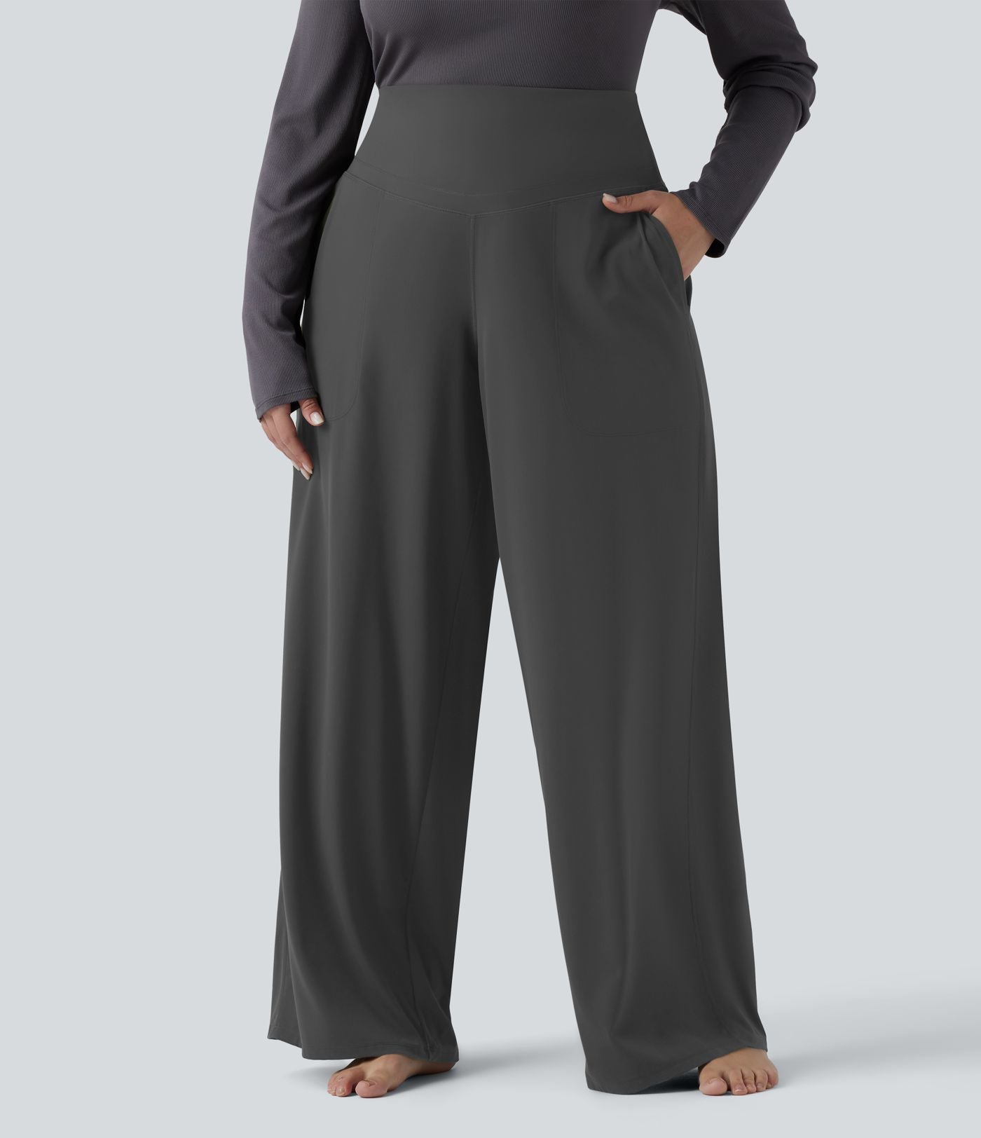 Pantalon de yoga grande taille jambes droites taille haute gainant Halara UltraSculpt™ avec poches