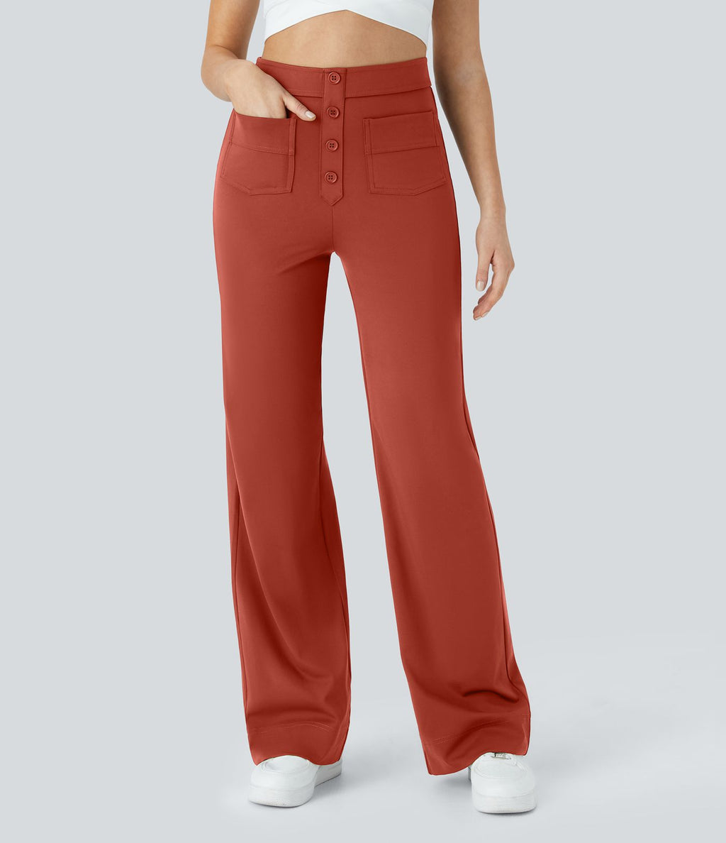 Pantalon taille haute coupe droite DayStretch avec poches