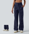 Pantalon running coupe droite taille haute à cordon de serrage et fronces séchage rapide avec poches