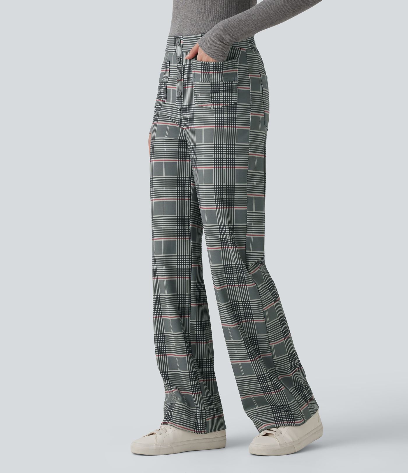 Pantalon tailleur Halara Flex™ à carreaux taille haute coupe droite avec poches