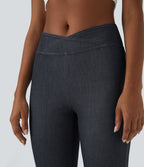 Halara Flex™ Jean Évasé Casual en Tricot Stretch Taille Haute avec Dos Croisé et Poches
