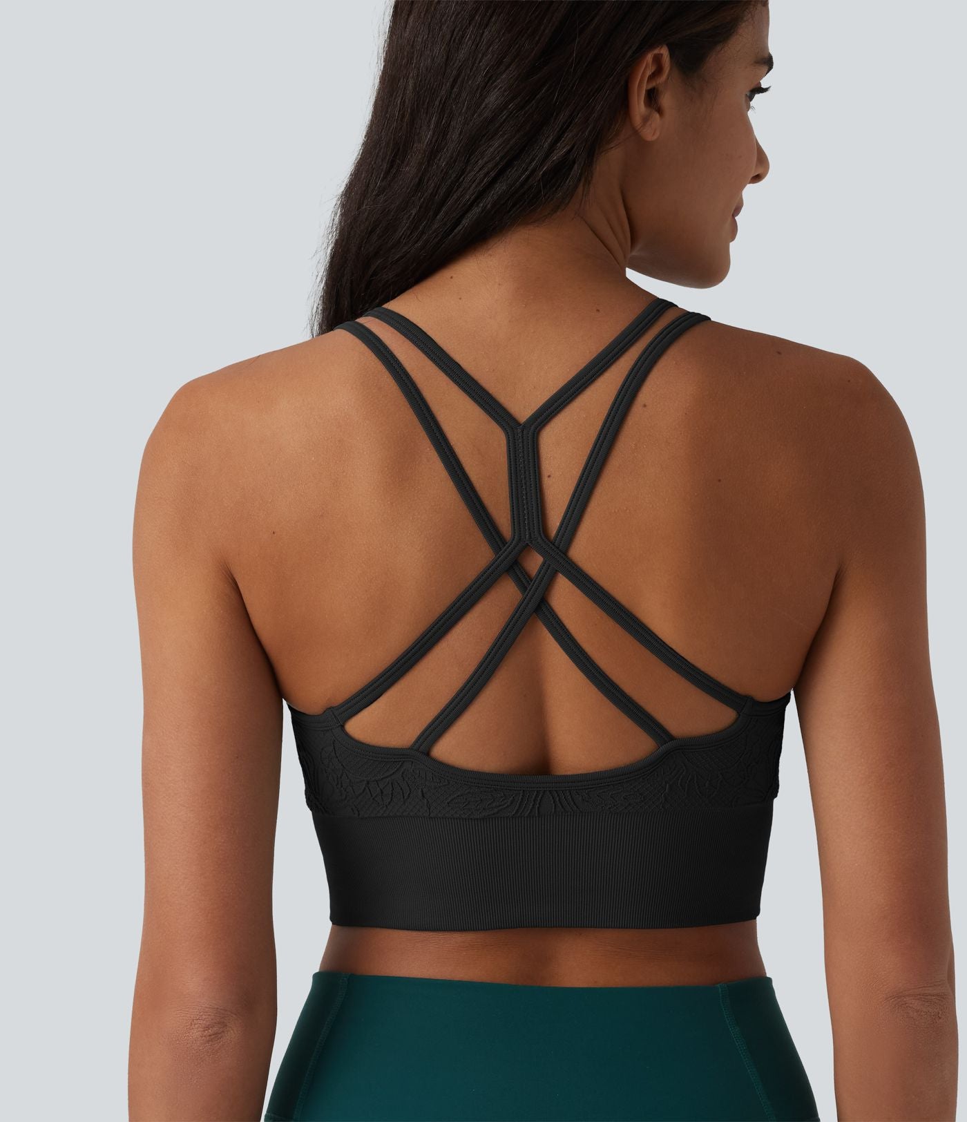 OneForm Débardeur court de yoga sans coutures jacquard dos nu croisé froncé soutien-gorge intégré
