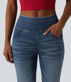 Halara Flex™ Jean évasé décontracté taille mi-haute en lyocell délavé avec poches