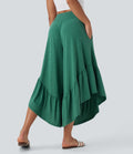 Pantalon décontracté super évasé taille haute avec ourlet à volants et poches