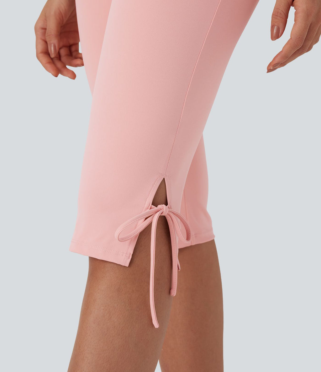 Pantalon corsaire décontracté taille moyenne à laçage avec poches arrière