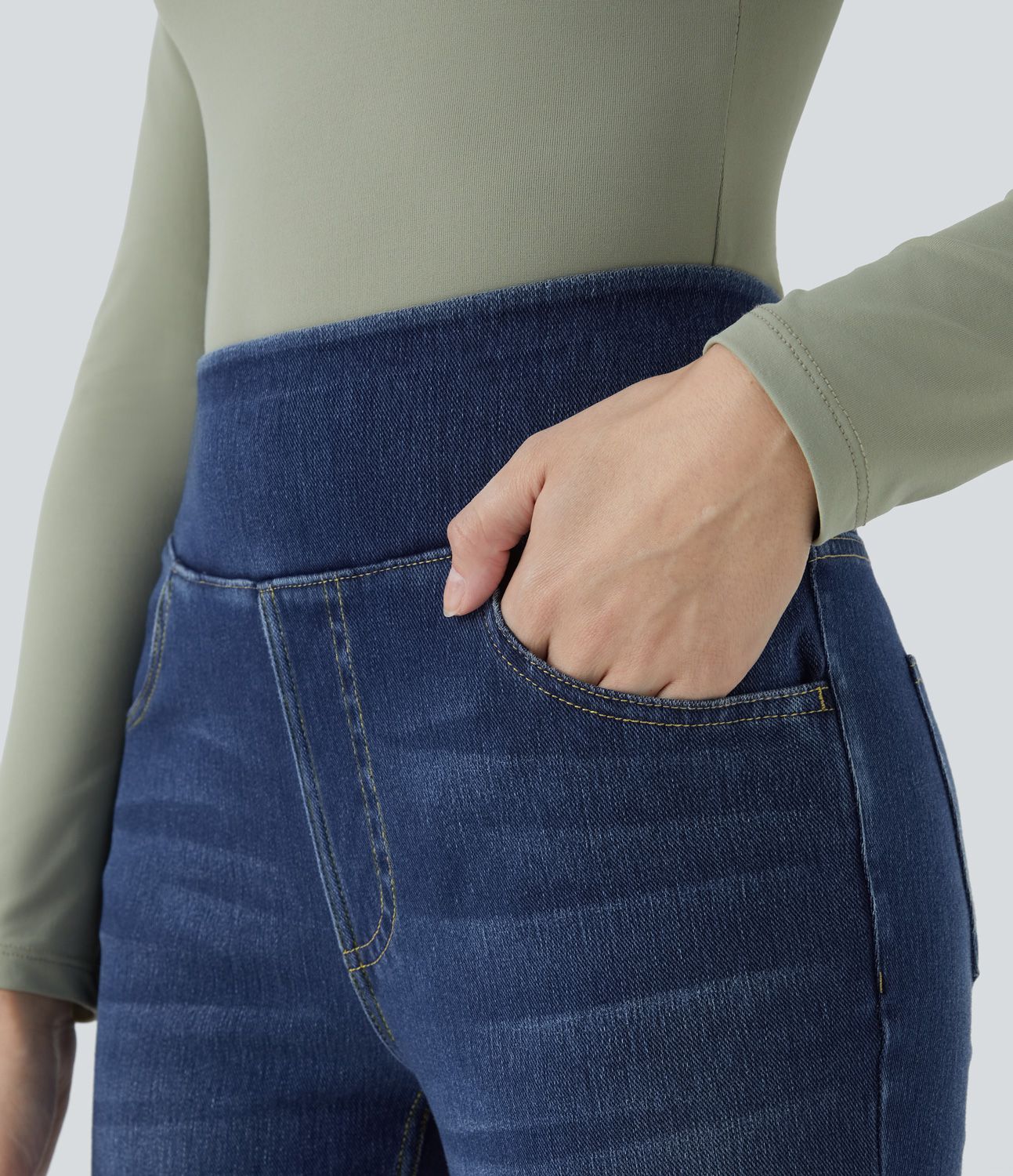 Halara Flex™ Jean bootcut décontracté extensible délavé taille haute à poches multiples
