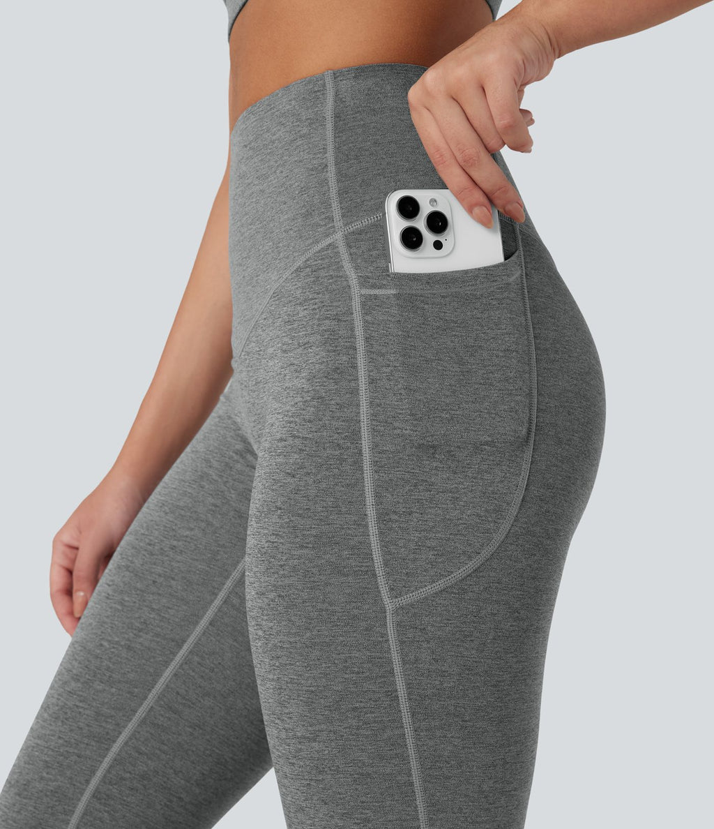 Pantalon de yoga à coupe bootcut gainant taille haute chiné à séchage rapide avec poches Halara UltraSculpt™
