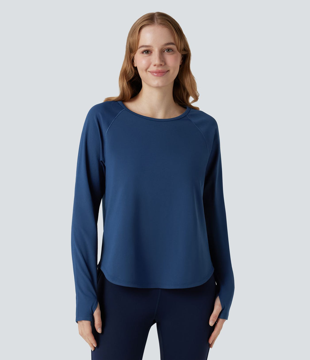 Top de sport col rond mesh contrastant manches longues avec trous pouces