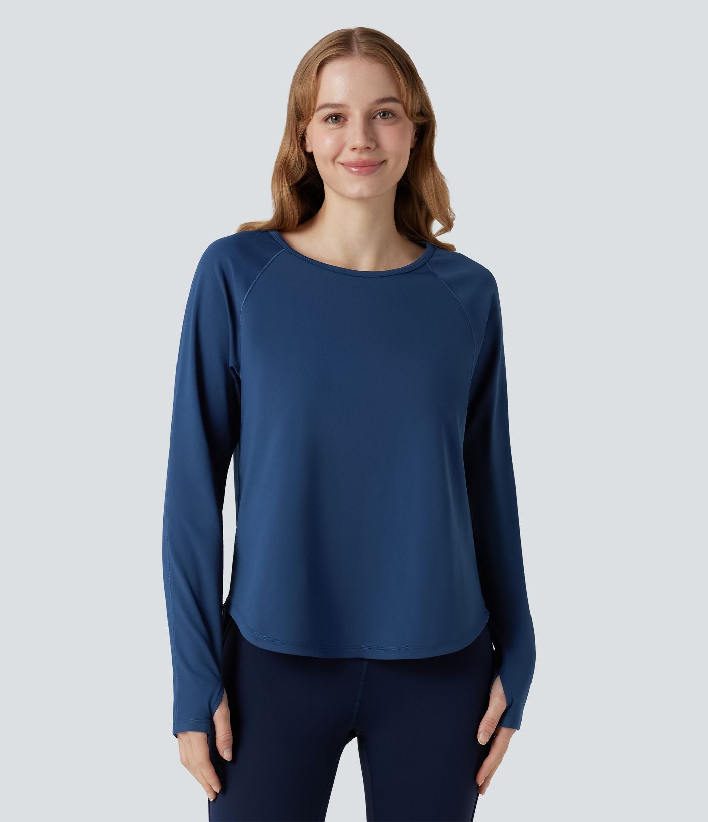 Top de sport col rond mesh contrastant manches longues avec trous pouces