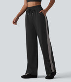 DayStretch Pantalon droit de yoga taille haute cordon de serrage rayures color block fentes latérales avec poches