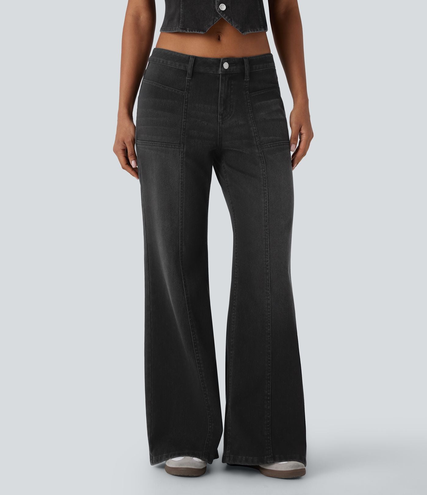Jean bootcut délavé Halara Flex™ taille basse à poches multiples et fermeture zippée