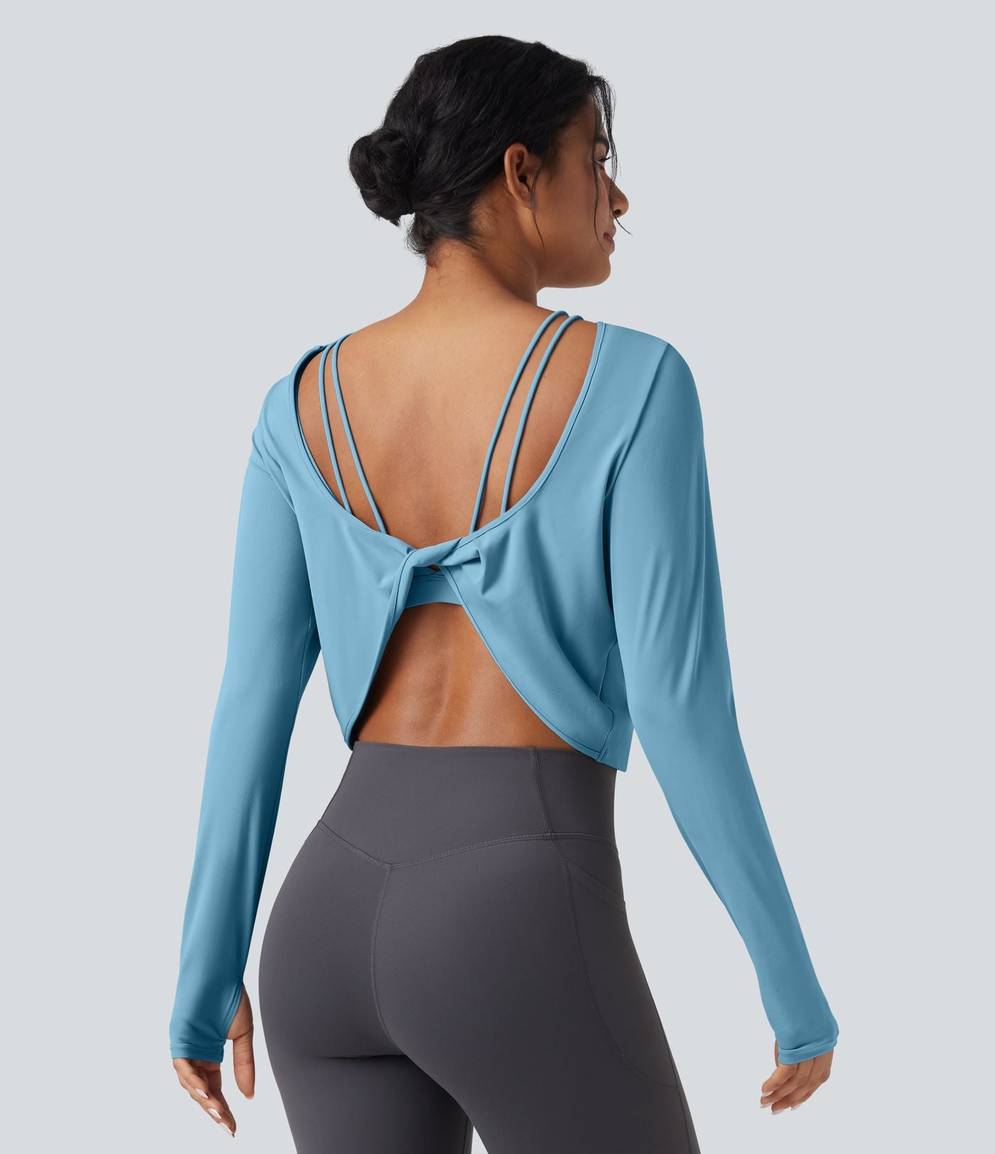 Top de sport yoga SoftlyZero™ QuickDry 2-en-1 dos nu torsadé manches longues avec trous pouces
