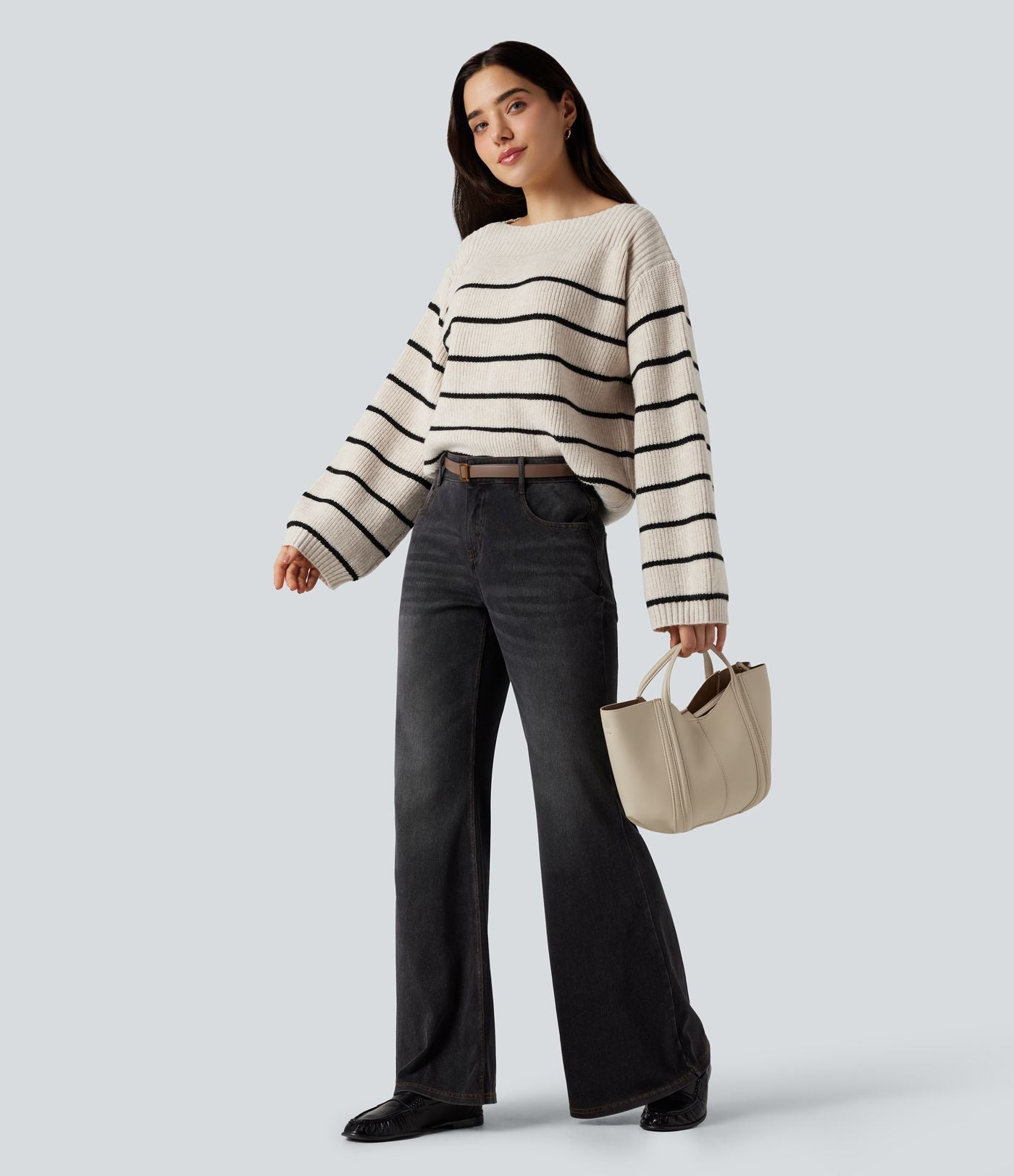 Pull tailleur rayé col bateau manches longues