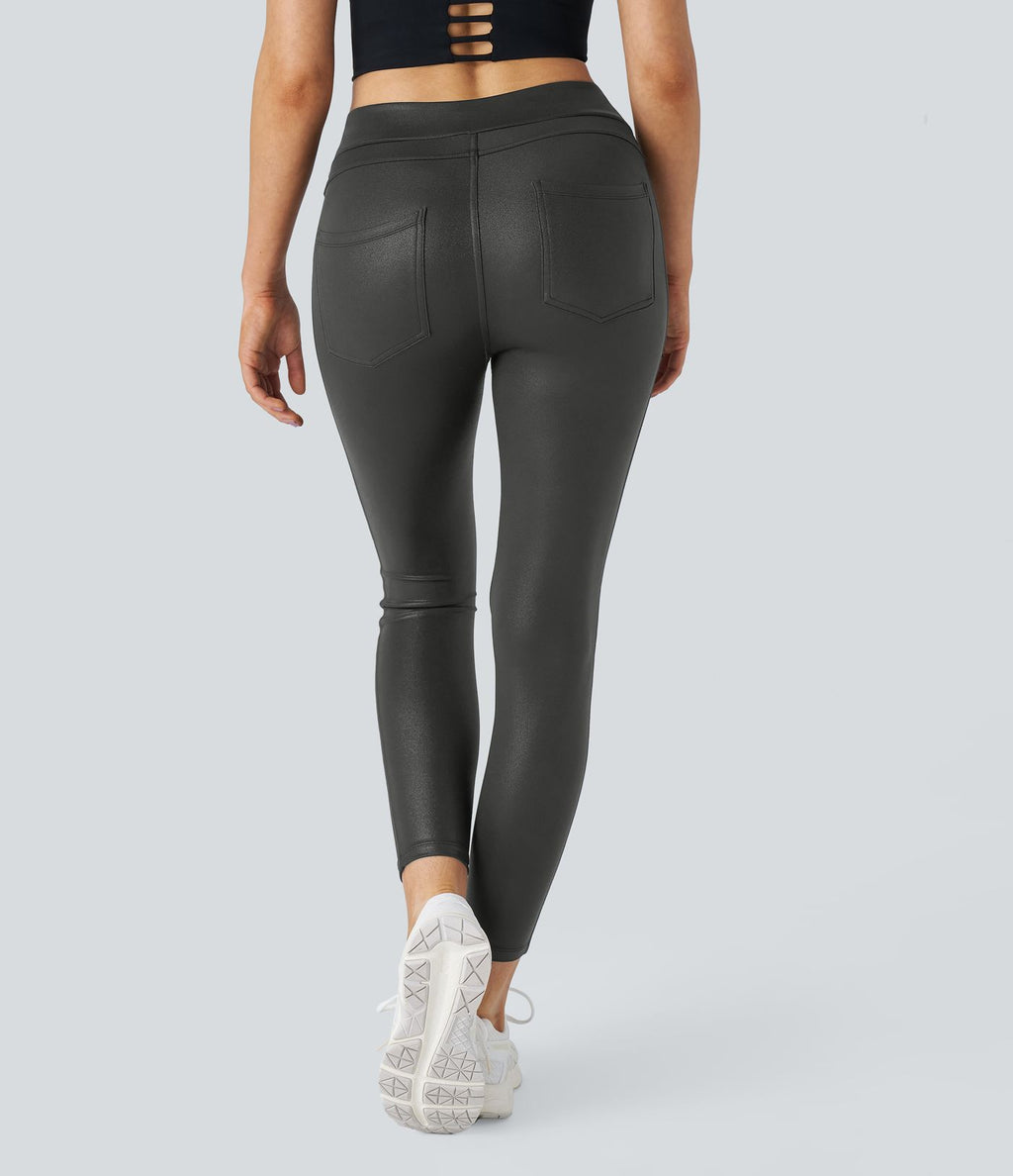 Softlyzero™ Legging Travail Taille Haute Tissu Enduit Poche Latérale Arrière