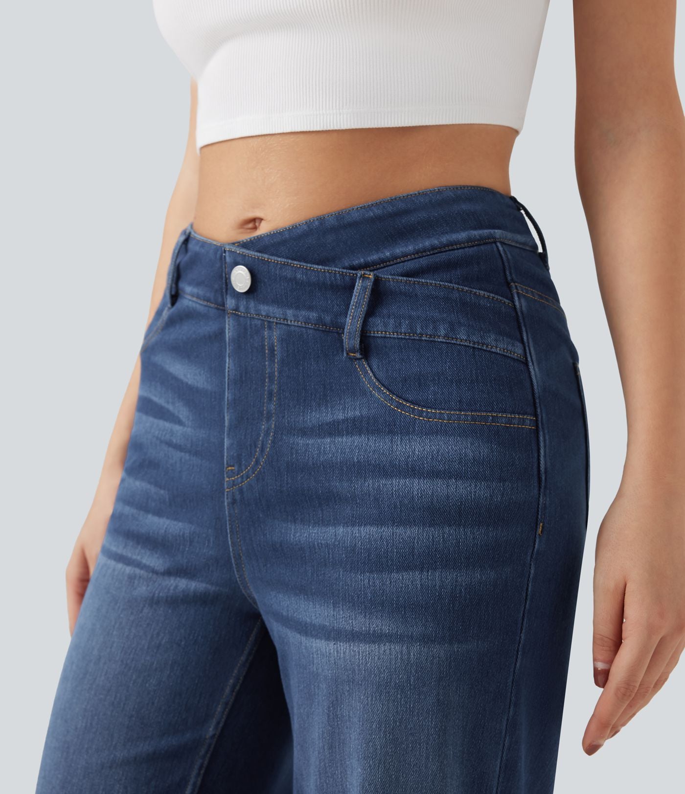 Jean droit Halara Flex™ taille mi-haute croisé gainant avec poches