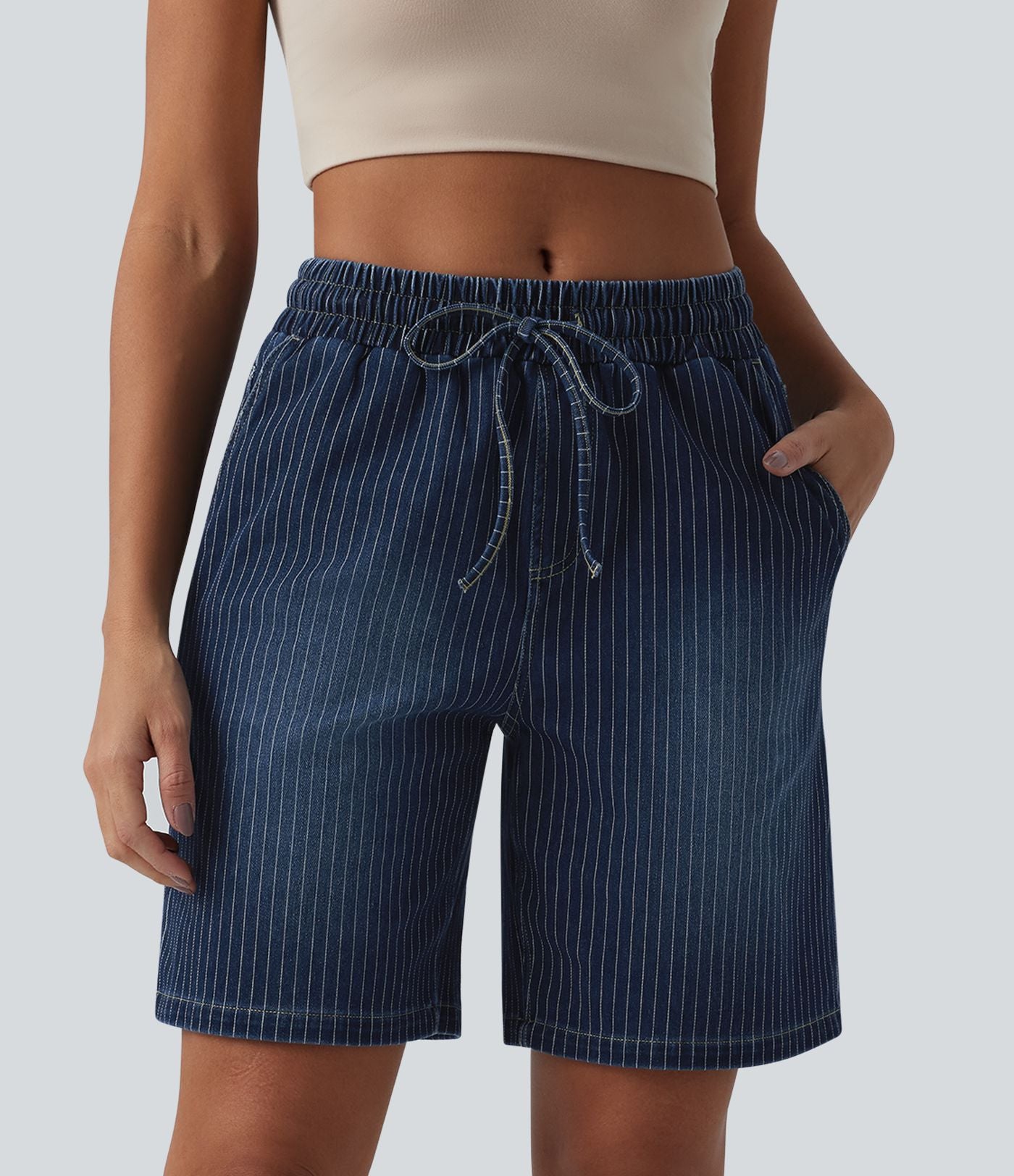 Halara Flex™ Short en denim taille mi-haute avec cordon de serrage et poches