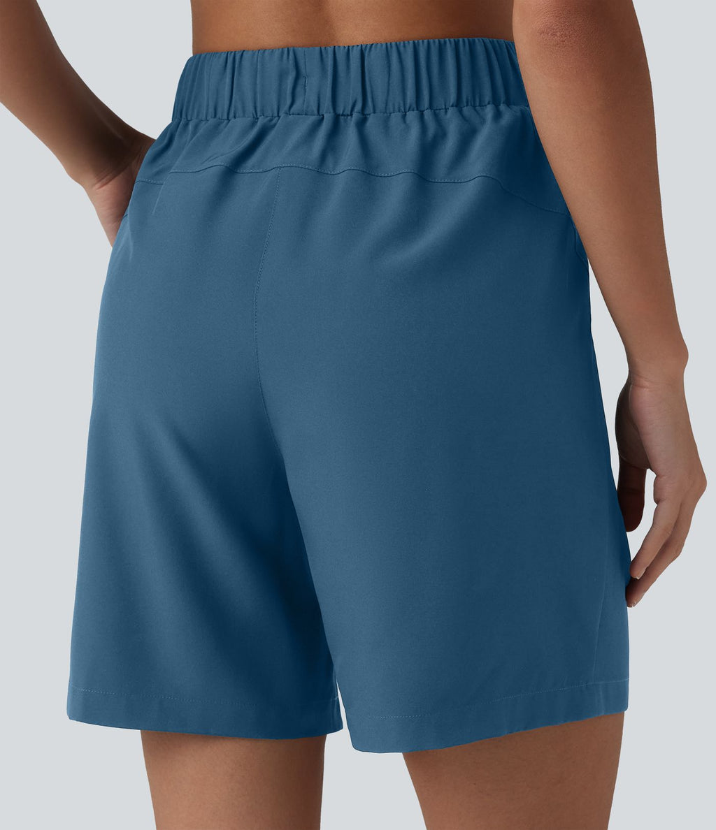 Short de yoga plissé taille haute avec ceinture élastique, cordon de serrage et poches 17,5 cm