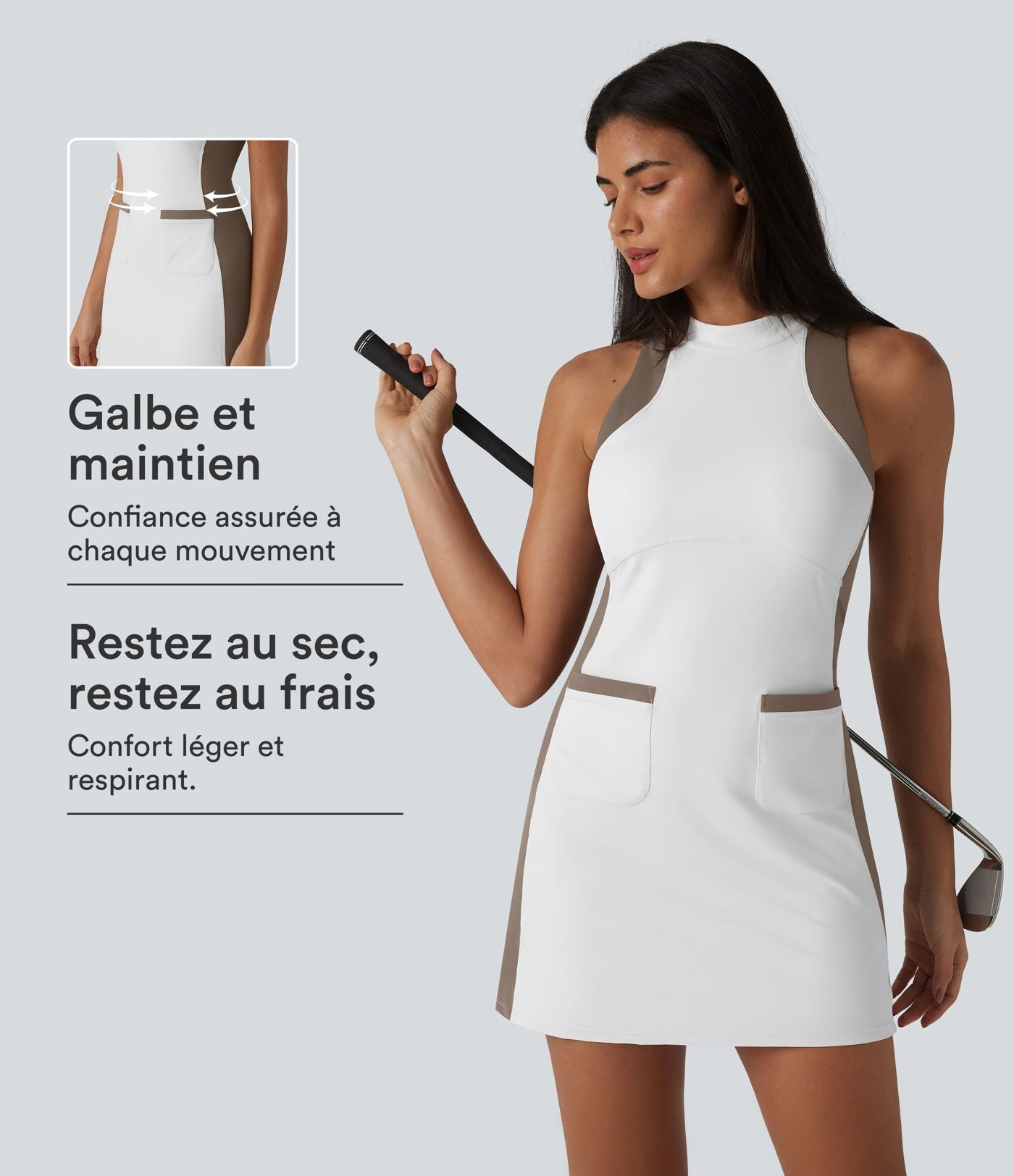 Halara UltraSculpt™ Robe mini de golf sans manches col cheminée color block avec poches