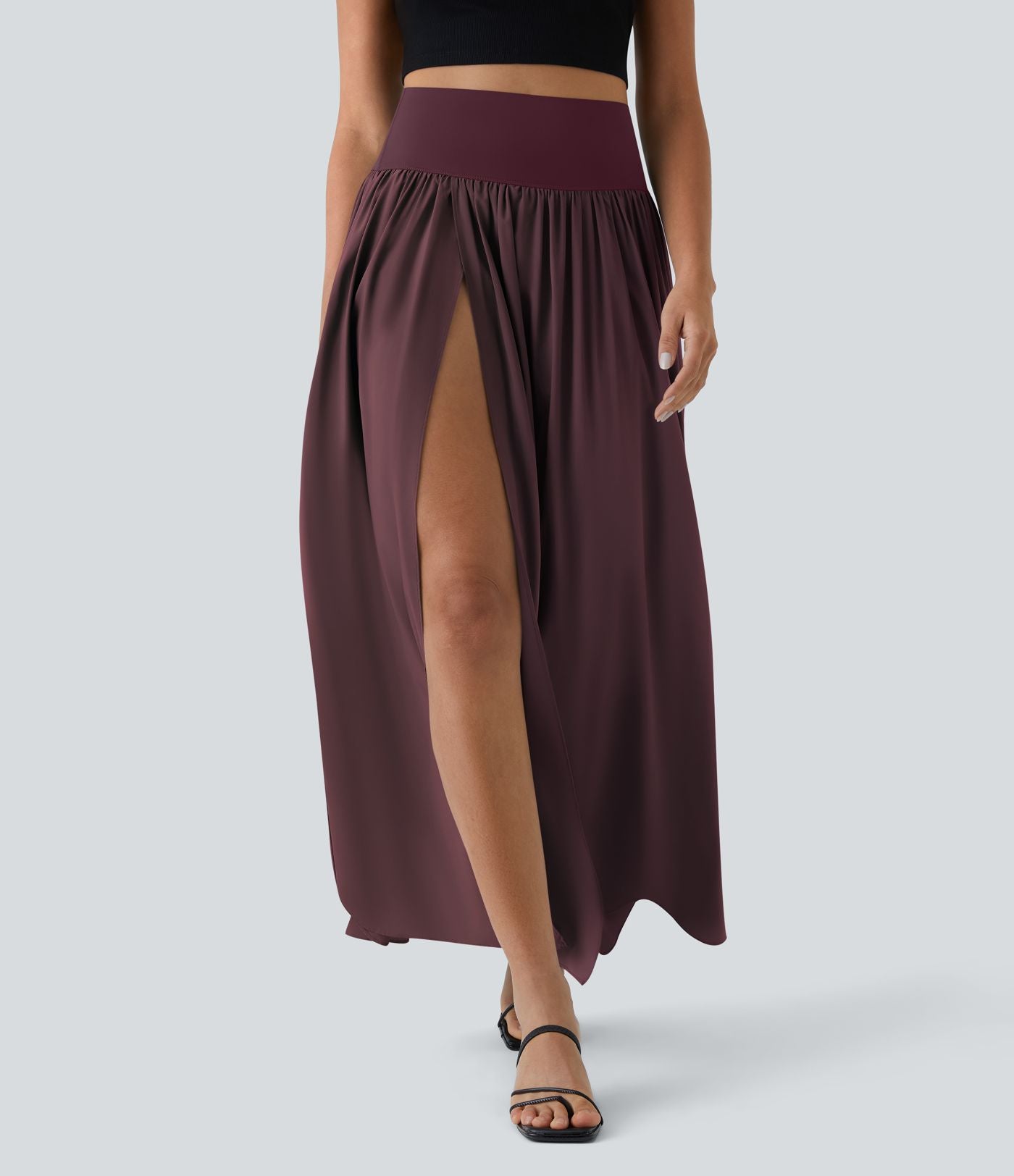 Breezeful™ Jupe Taille Haute Casual Maxi Séchage Rapide Fluide Fente Plissée 2 en 1