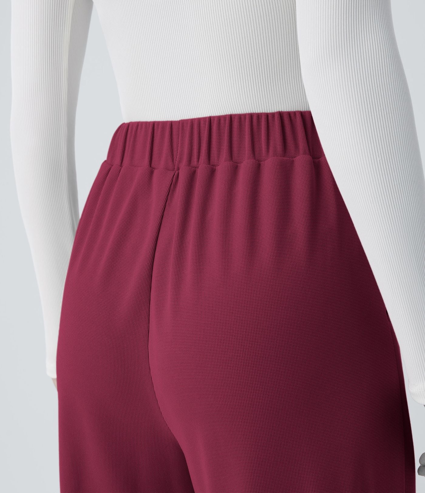 Pantalon taille haute décontracté large en maille gaufrée, avec poches