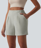 Short sweat décontracté ample taille haute plissé avec poches