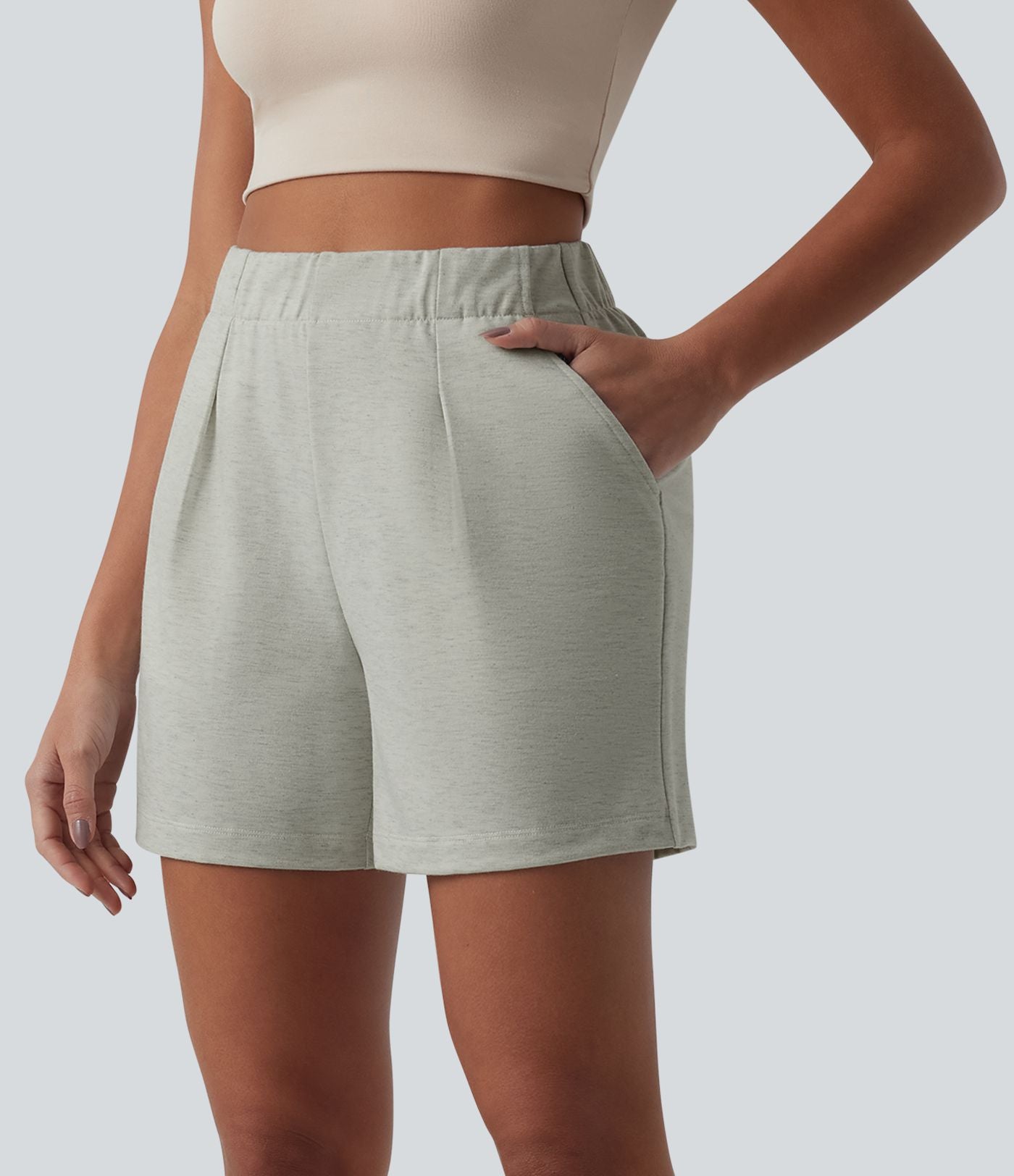 Short sweat décontracté ample taille haute plissé avec poches