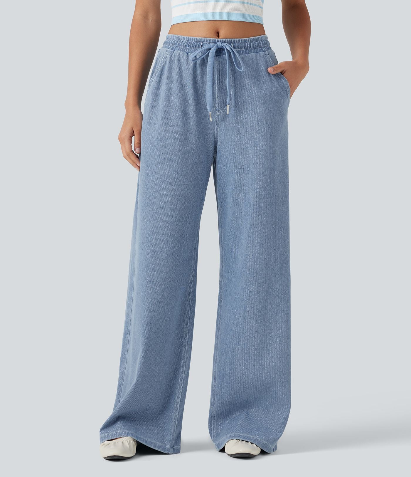 Jogging taille basse Halara Flex™ jambes larges, effet sparkle, avec poches