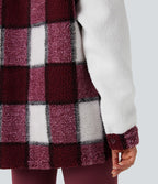 Veste sherpa carreaux color block manches longues avec poches
