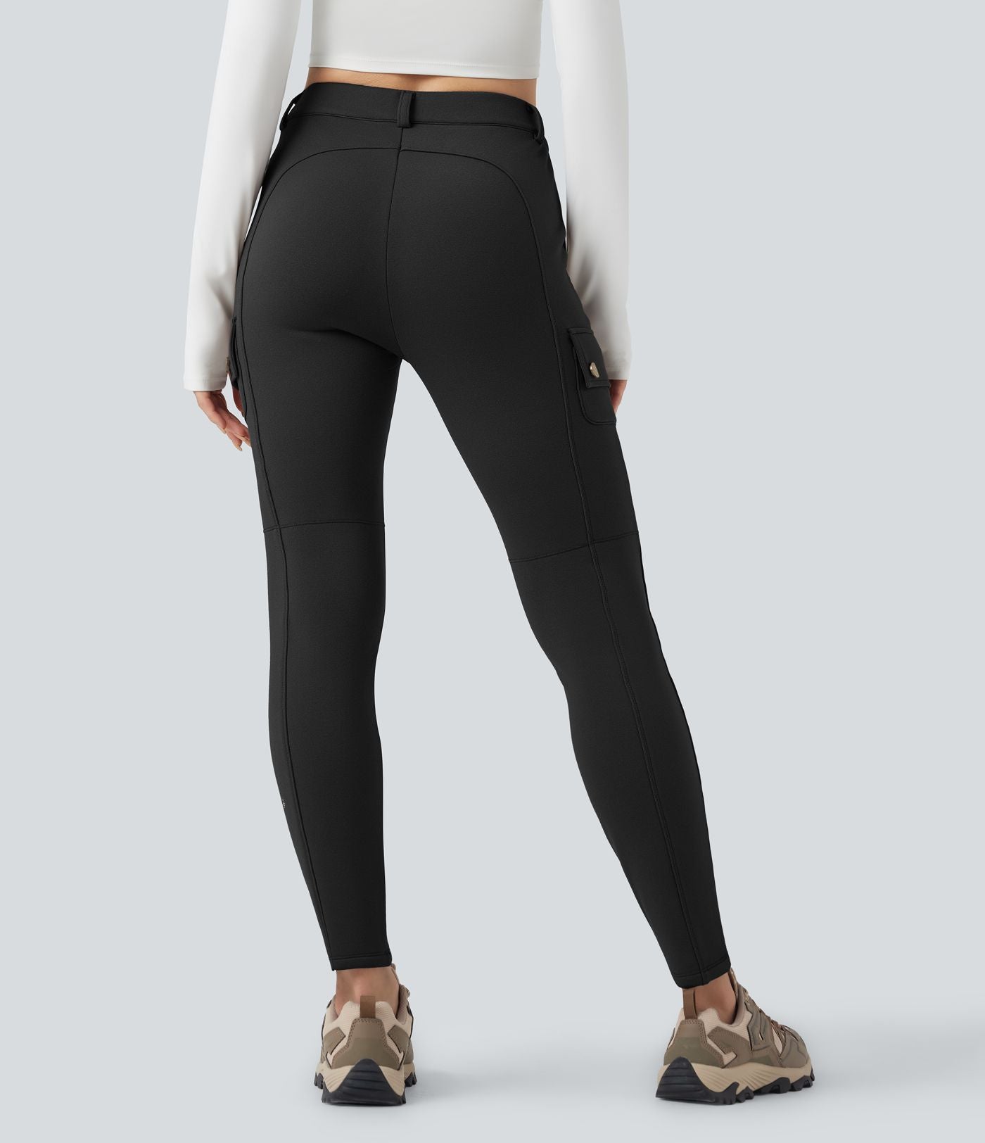 Pantalon cargo de randonnée ajusté polaire taille haute avec poches