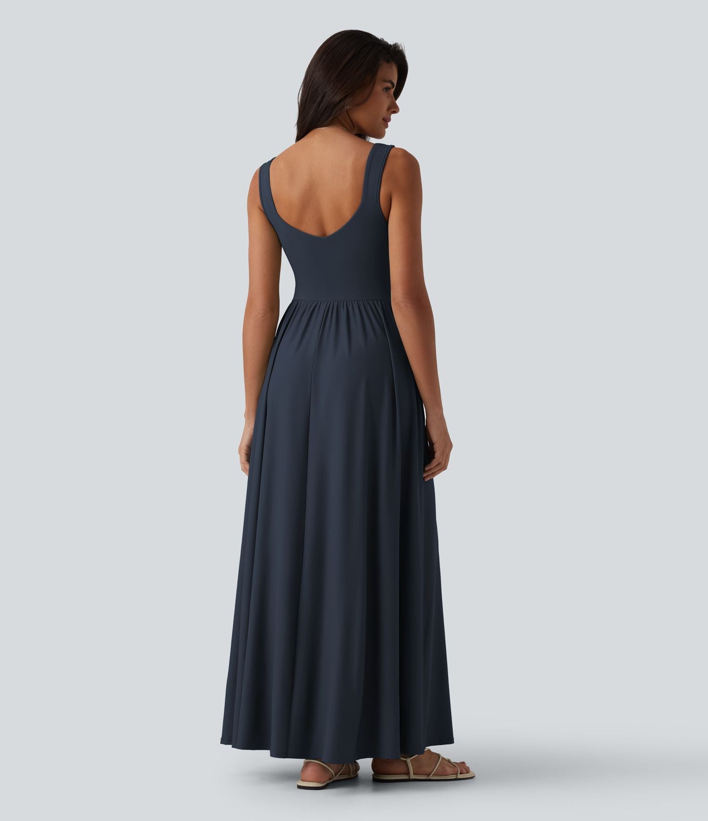 Robe longue fluide sans manches avec brassière intégrée (Bonnets E-G) et poches