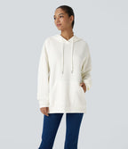 Sweat-shirt décontracté à capuche avec cordon de serrage, manches longues, poche kangourou, coupe croisée et fente