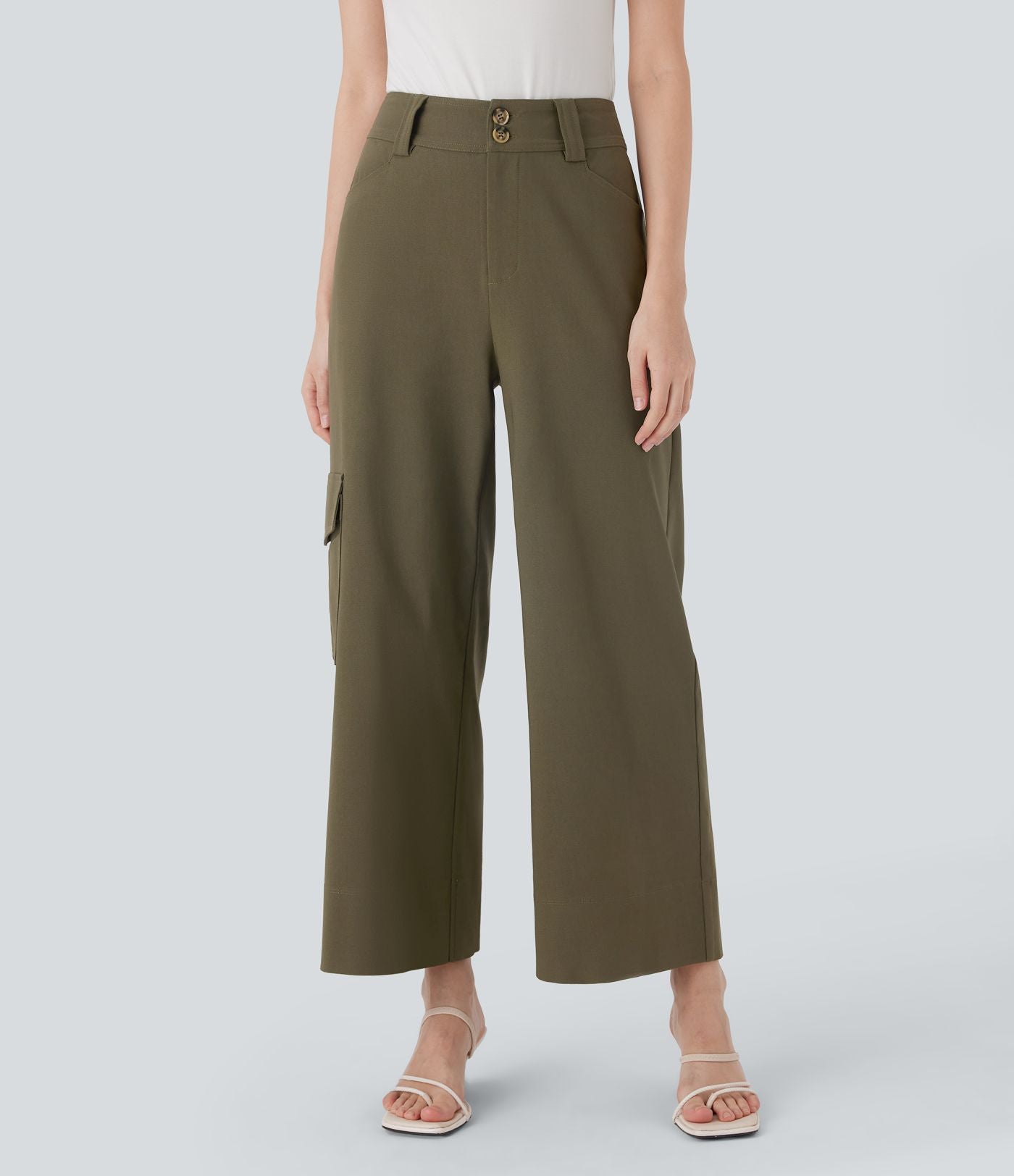 Pantalon cargo de travail taille haute coupe droite avec poches multiples